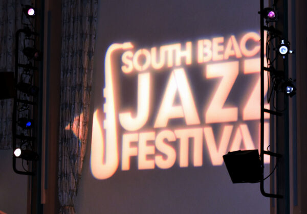 South Beach Jazz Festival logo projected on a screen