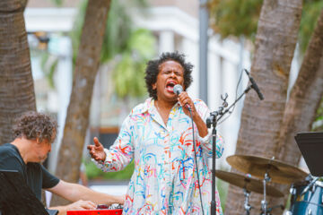 Nicole Yarling singing at the South Beach Jazz Festival’s Power Access Main Stage