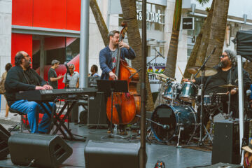 Members of the Negroni’s Trio perform during the South Beach Jazz Festival